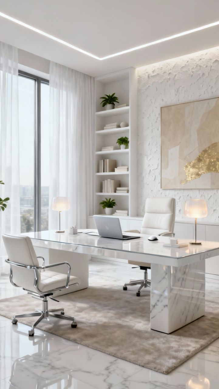 دکوراسیون اداری به رنگ سفید ابری